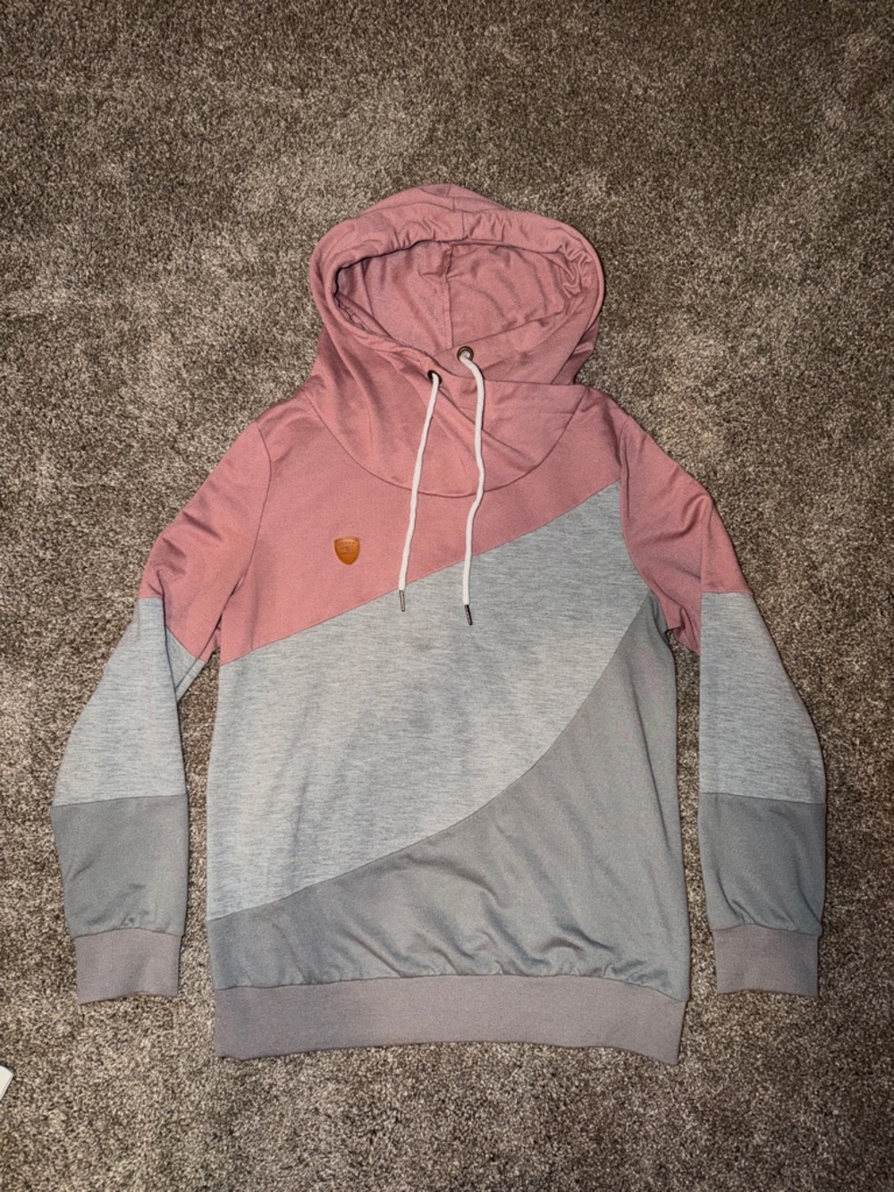 MISSLOOK Pink and Gray Colorblock Hooded‎ Sweatshirt